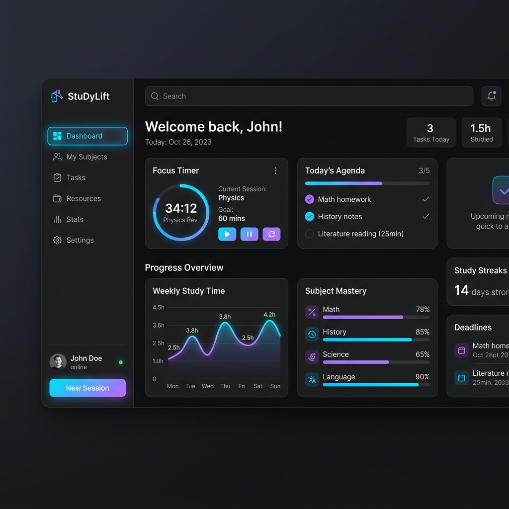 StuDyLift アプリケーション UI モックアップ